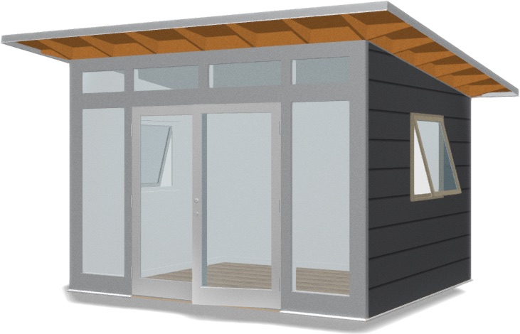Studio Shed render of the Signature series with Iron Gray lap siding
