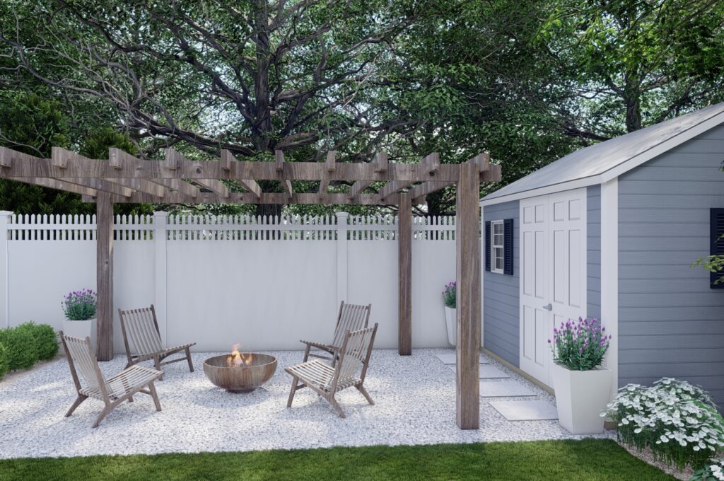 shed landscaping with outdoor furniture 